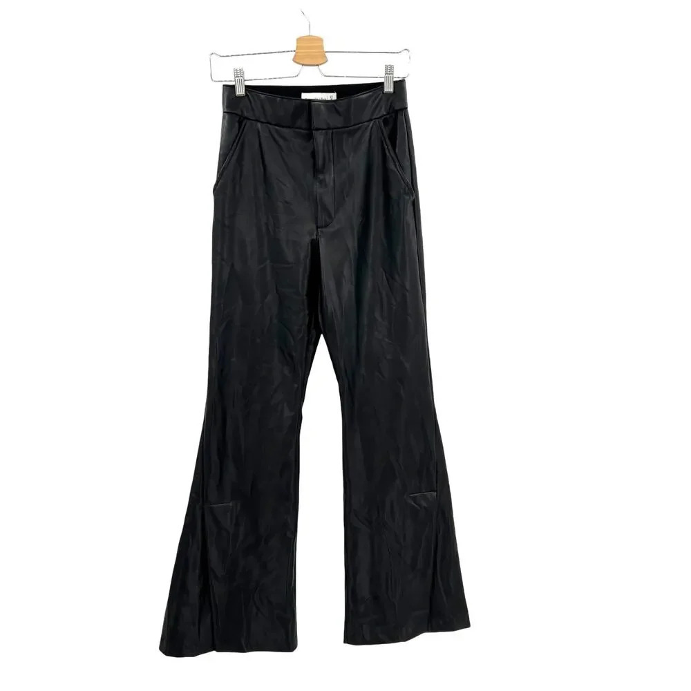 Abercrombie and Fitch Pants Flared Split Hem Vegan Leather Black Size 27 4‎